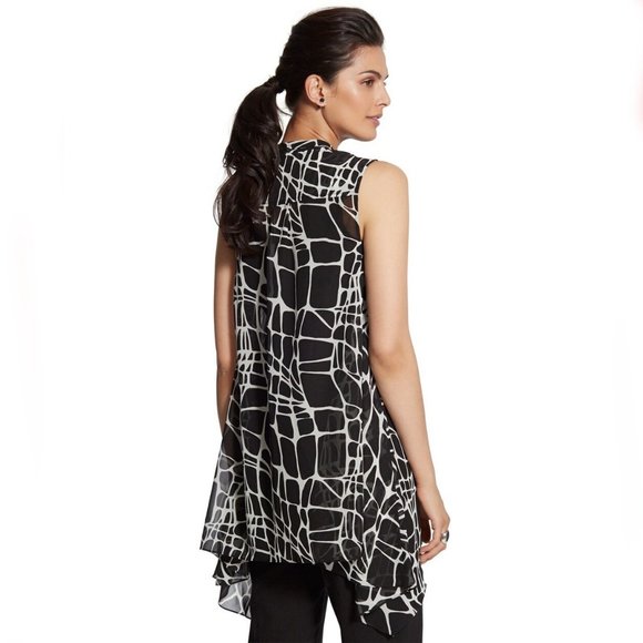 Chico's Zip Moto Jacket Black-And-White Vest Animal Print 1 8 10 12 - Picture 2 of 8